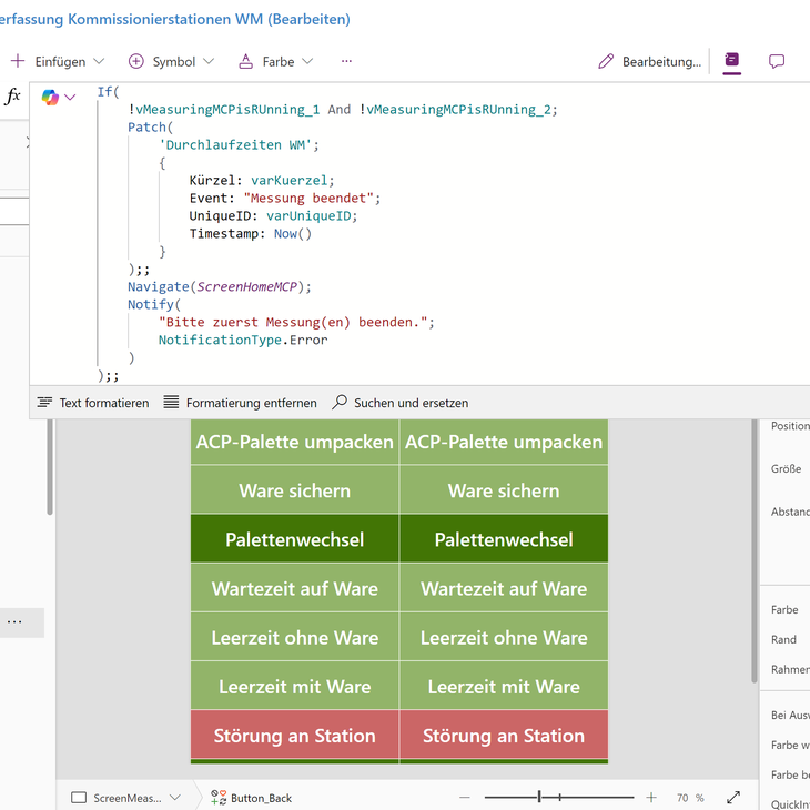 Screenshot von Power Apps mit No Code Anwendung